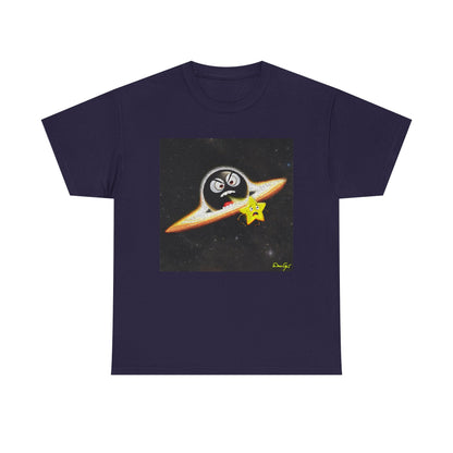 BlackHole Chasing Star, Space-Themed Unisex Heavy Cotton Tee with Cartoon Penguin Design, graphic design, png