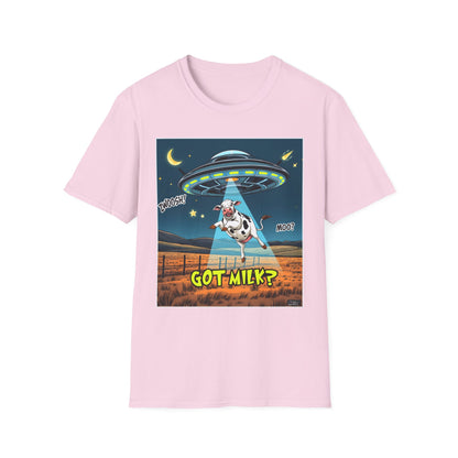 Got Milk? Cow UFO Unisex Softstyle T-Shirt – Fun Graphic Tee for Dairy Lovers, graphic tees, t-shirt, tshirt, graphic design, png