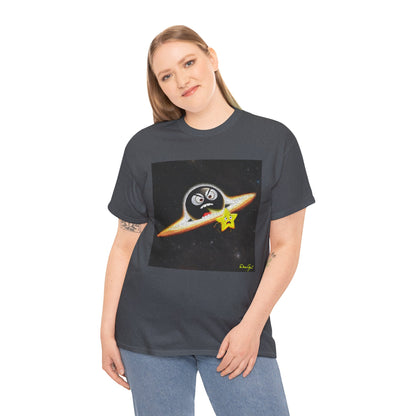 BlackHole Chasing Star, Space-Themed Unisex Heavy Cotton Tee with Cartoon Penguin Design, graphic design, png