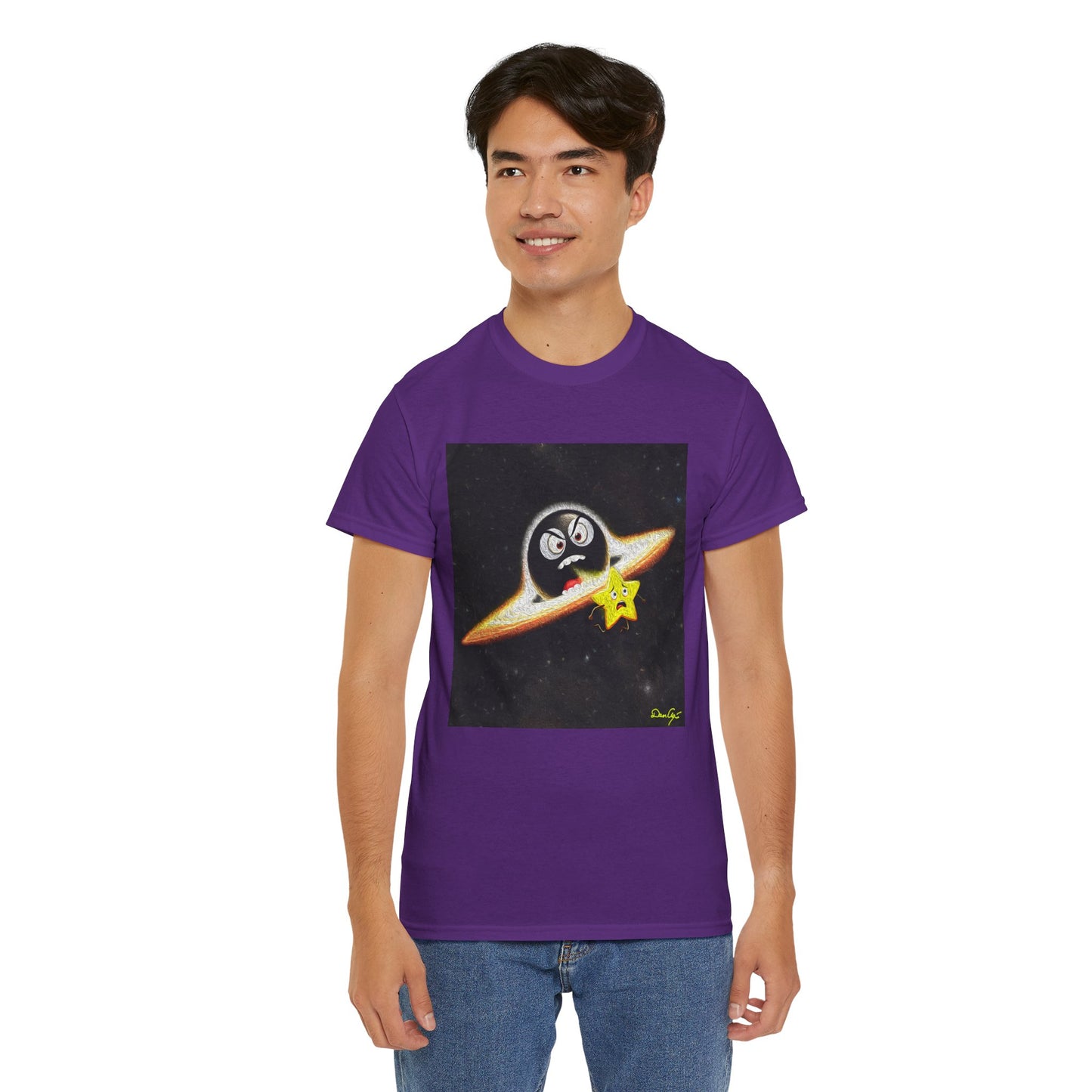 BlackHole Chasing Star, Space-Themed Unisex Heavy Cotton Tee with Cartoon Penguin Design, graphic design, png