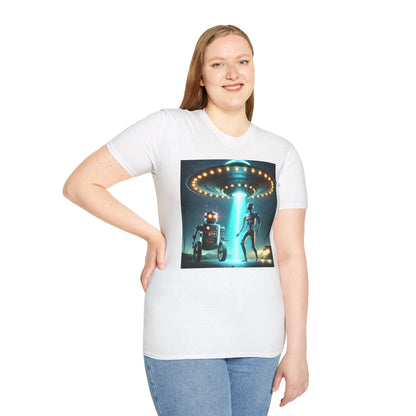 Alien Encounter Unisex Softstyle T-Shirt | Sci-Fi Fan Gift, Superhero Tee, UFO Shirt, Casual Wear, Unique Graphic T-Shirt