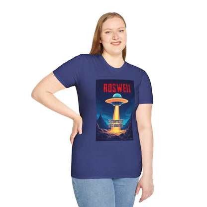 Roswell Alien Encounter Unisex T-Shirt, Retro Space UFO Tee, Sci-Fi Lovers Gift, Convention Wear, Extraterrestrial Tee, graphic design, png
