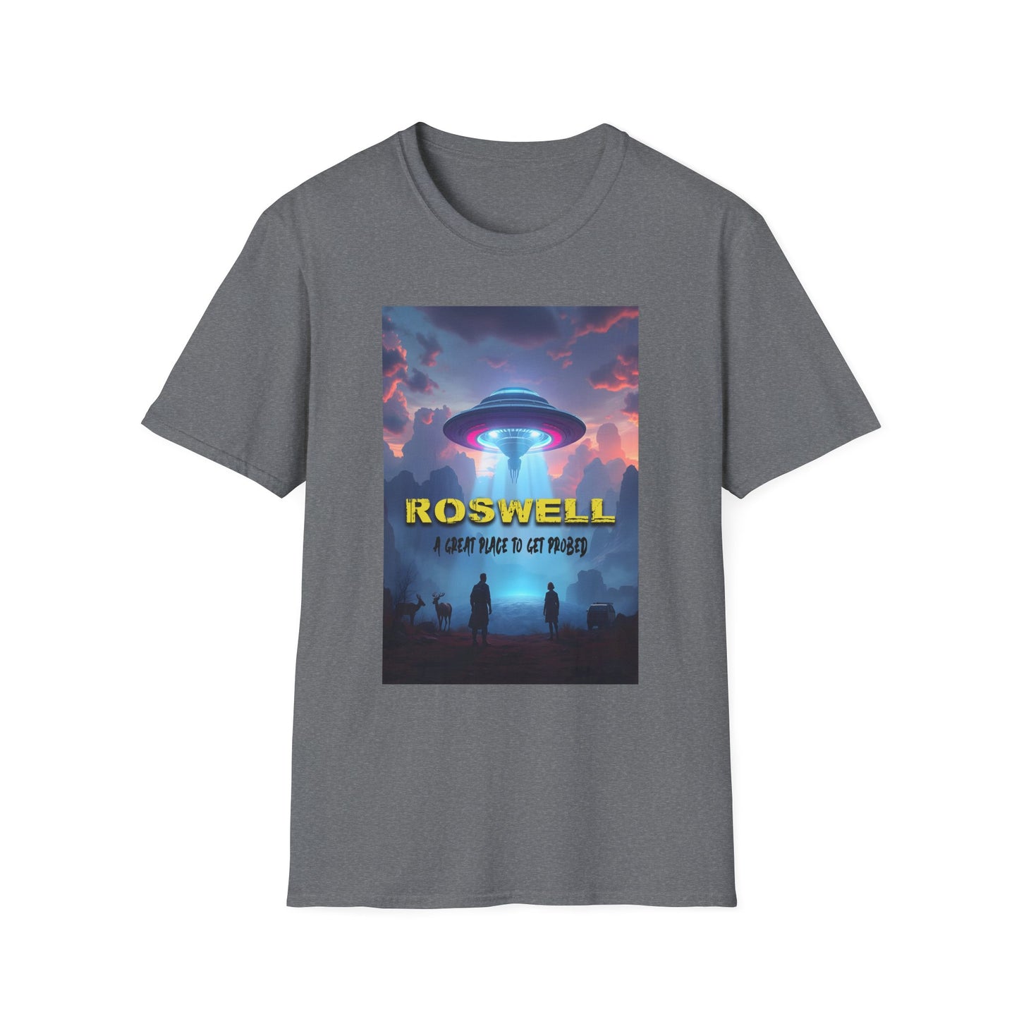 Roswell Probed Retro T-Shirt - Alien UFO Lover Gift, Sci-Fi Apparel, Extraterrestrial Tee, Unisex Softstyle Clothing, graphic design, png