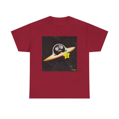 BlackHole Chasing Star, Space-Themed Unisex Heavy Cotton Tee with Cartoon Penguin Design, graphic design, png