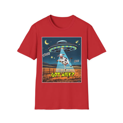 Got Milk? Cow UFO Unisex Softstyle T-Shirt – Fun Graphic Tee for Dairy Lovers, graphic tees, t-shirt, tshirt, graphic design, png