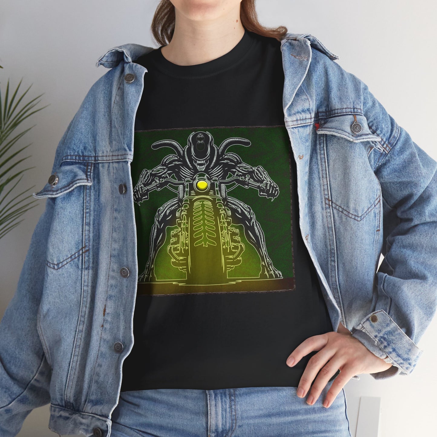 Alien Biker Neon Sci‑Fi Motorcycle T-Shirt