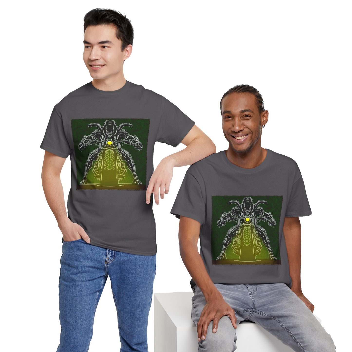 Alien Biker Neon Sci‑Fi Motorcycle T-Shirt