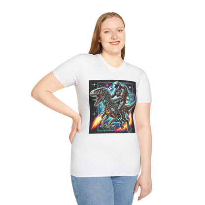 Cosmic Dinosaur Rider Softstyle T-Shirt | Fun Graphic Tee, Unique Gift, Space Lover Shirt, Sci-Fi Enthusiast Apparel
