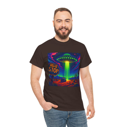 Area 51 Stop UFO Abduction T-Shirt — Neon Alien Invasion Tee