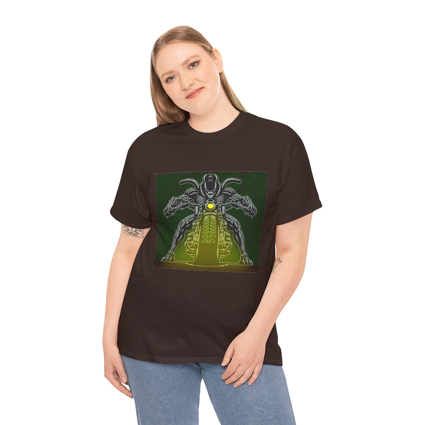 Alien Biker Neon Sci‑Fi Motorcycle T-Shirt