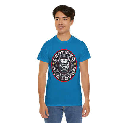 Certified Dog Lover Unisex Tee - Bulldog Print Design, GraphicTees, t-shirt, tshirt, png