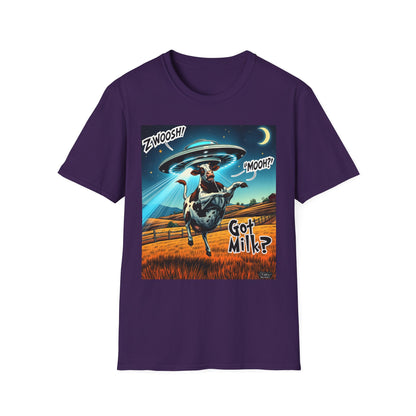 Funny Alien Cow T-Shirt - Got Milk? Unisex Soft style graphic Tee, UFO, galaxies, space, Blackhole, graphic design, png, sublimation