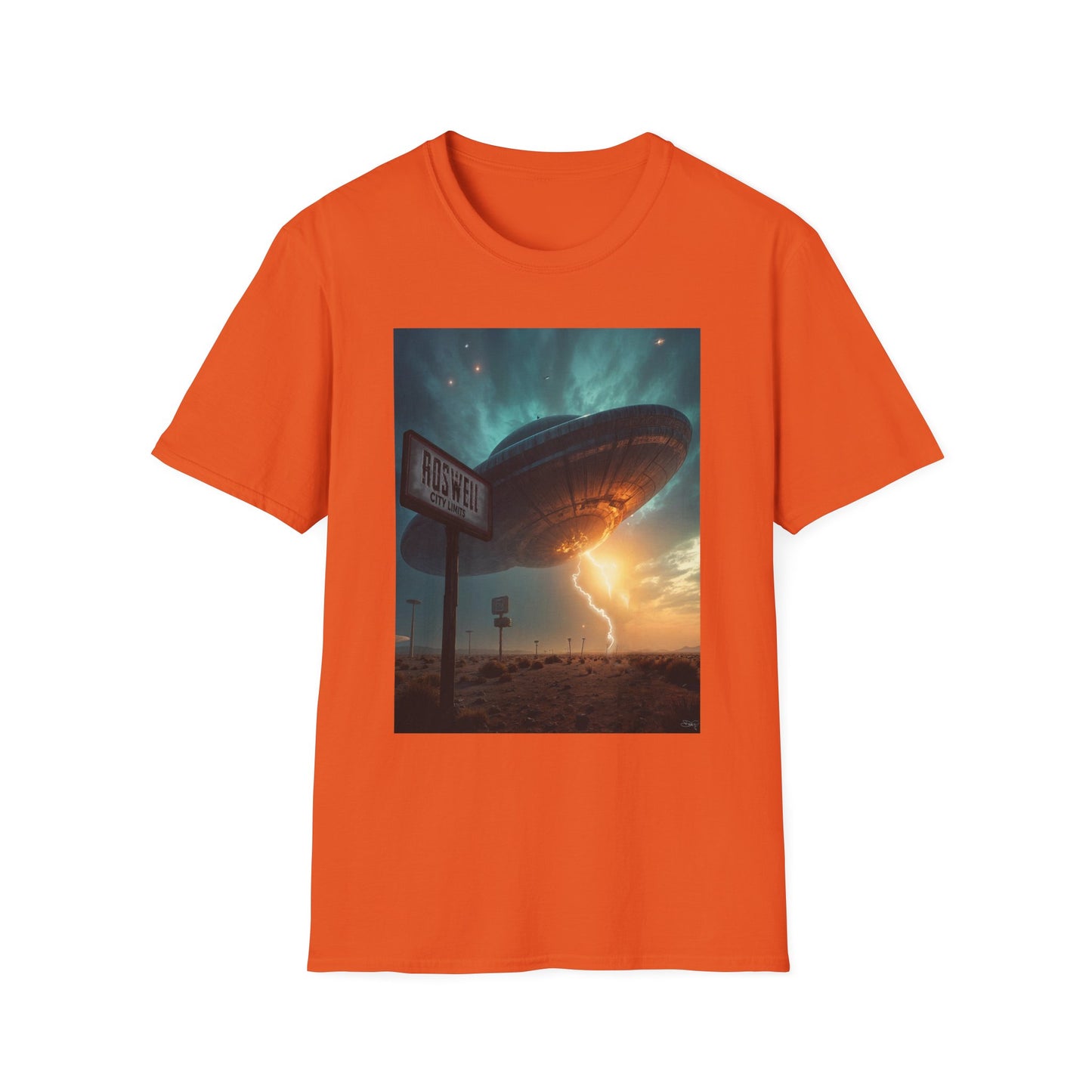 Roswell City Limits, Alien Sunset Softstyle T-Shirt | Unisex Graphic Tee, UFO Theme Shirt, Casual, Gift for Sci-Fi Lovers, Summer Fashion