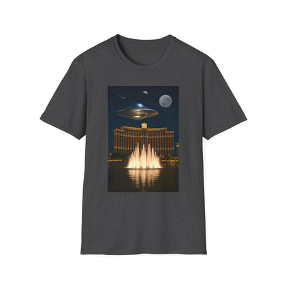 UFO over Las Vegas, Cosmic Vibes Unisex T-Shirt - UFO & Moon Design, Relaxed Fit Tee for Space Lovers, Gift for Sci-Fi Fans, Casual Wear, Everyday Essentials, t-shirt, tshirt, png