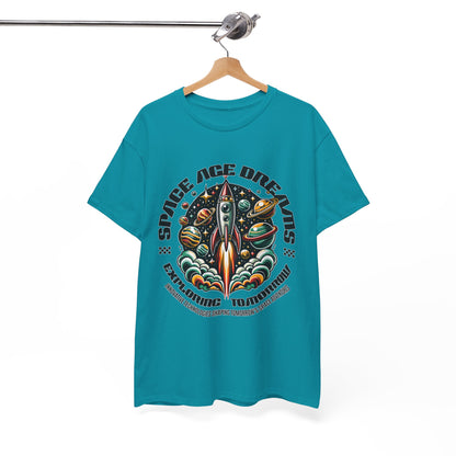 Space Age Dreams, Unisex Heavy Cotton Tee - Retro Rocket Design for Space Lovers, graphic design, png