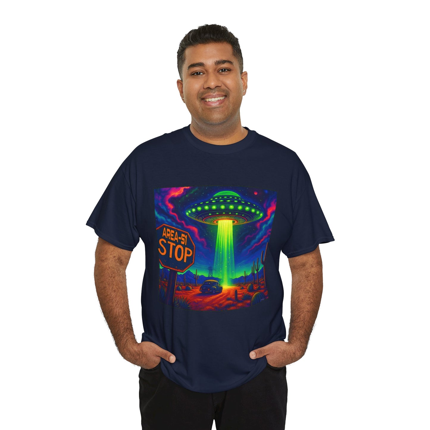 Area 51 Stop UFO Abduction T-Shirt — Neon Alien Invasion Tee