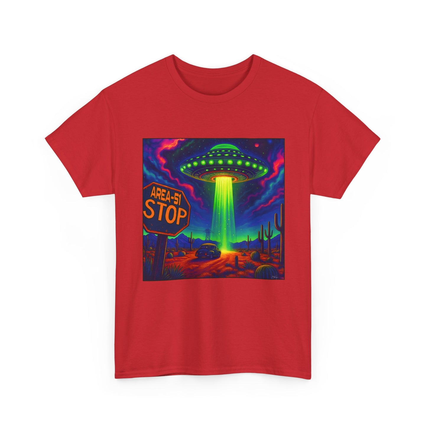 Area 51 Stop UFO Abduction T-Shirt — Neon Alien Invasion Tee