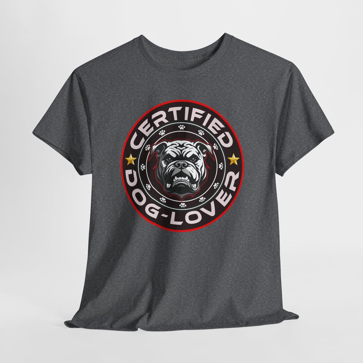 Certified Dog Lover Unisex Tee - Bulldog Print Design, GraphicTees, t-shirt, tshirt, png