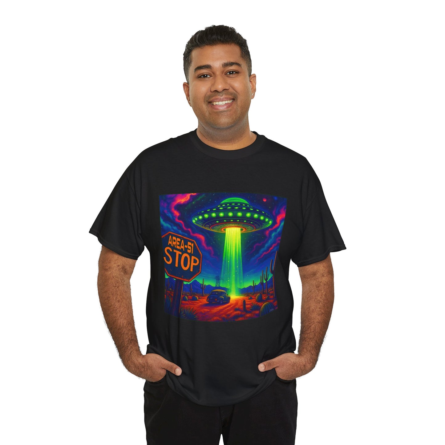 Area 51 Stop UFO Abduction T-Shirt — Neon Alien Invasion Tee
