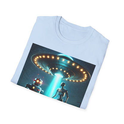 Alien Encounter Unisex Softstyle T-Shirt | Sci-Fi Fan Gift, Superhero Tee, UFO Shirt, Casual Wear, Unique Graphic T-Shirt