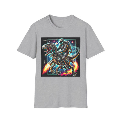 Cosmic Dinosaur Rider Softstyle T-Shirt | Fun Graphic Tee, Unique Gift, Space Lover Shirt, Sci-Fi Enthusiast Apparel