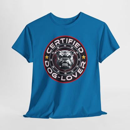 Certified Dog Lover Unisex Tee - Bulldog Print Design, GraphicTees, t-shirt, tshirt, png