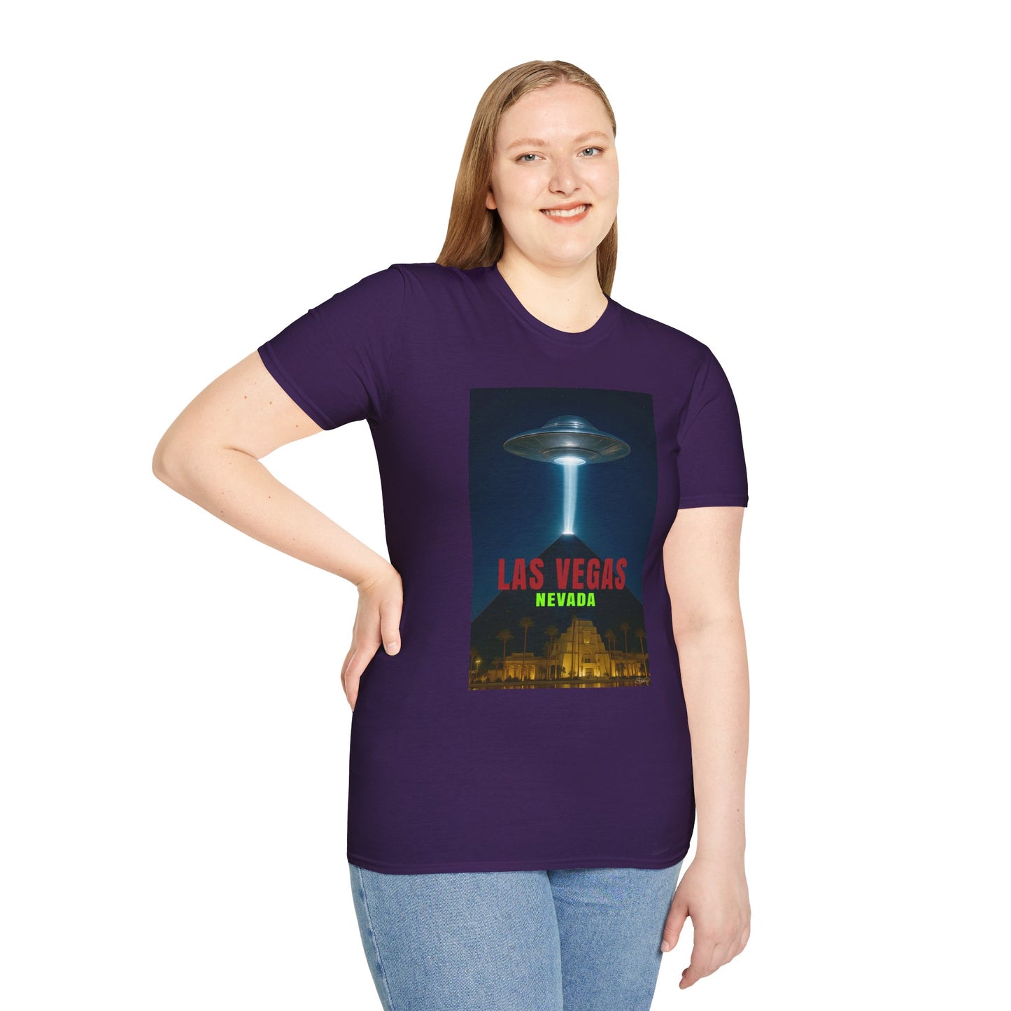 Luxor UFO, Las Vegas UFO Unisex Softstyle T-Shirt - Retro Nevada Design, graphic design, t-shirts, tshirts, tees, GraphicTees, png
