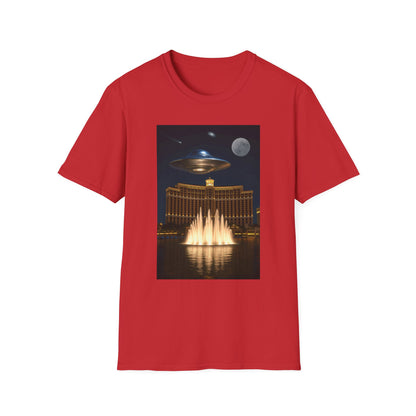 UFO over Las Vegas, Cosmic Vibes Unisex T-Shirt - UFO & Moon Design, Relaxed Fit Tee for Space Lovers, Gift for Sci-Fi Fans, Casual Wear, Everyday Essentials, t-shirt, tshirt, png