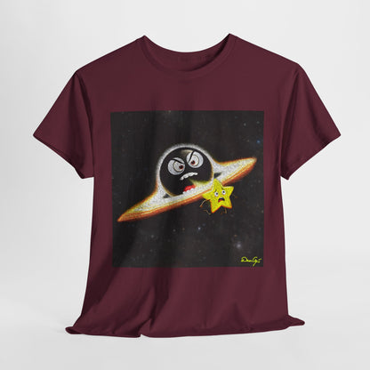 BlackHole Chasing Star, Space-Themed Unisex Heavy Cotton Tee with Cartoon Penguin Design, graphic design, png