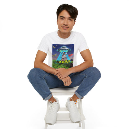 Got Milk? Funny Unisex Ultra Cotton Tee - Humorous Cow and UFO Design, graphic tee, t-shirts, tshirt, png, sublimation