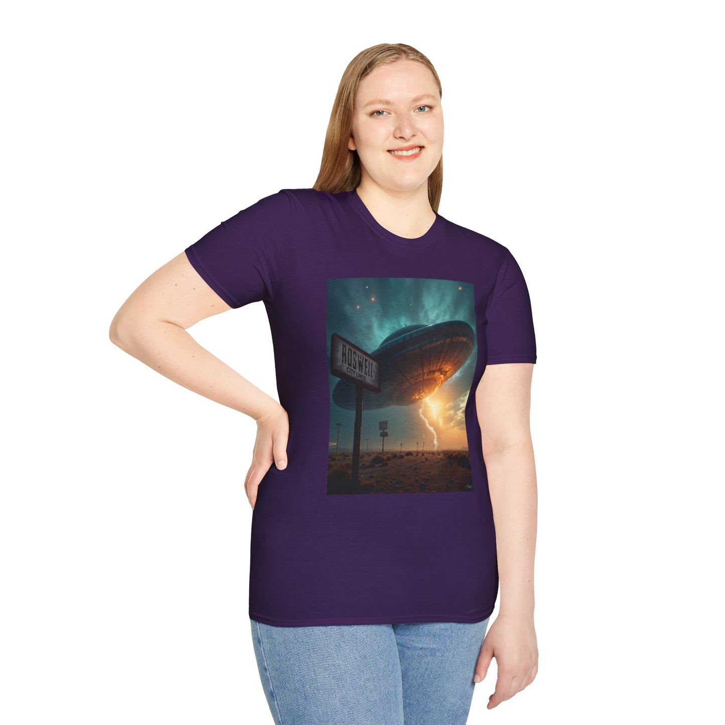 Roswell City Limits, Alien Sunset Softstyle T-Shirt | Unisex Graphic Tee, UFO Theme Shirt, Casual, Gift for Sci-Fi Lovers, Summer Fashion