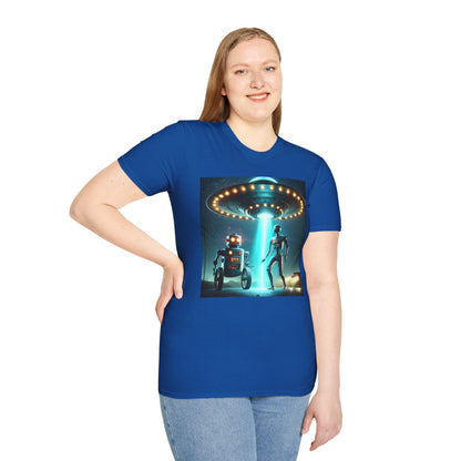 Alien Encounter Unisex Softstyle T-Shirt | Sci-Fi Fan Gift, Superhero Tee, UFO Shirt, Casual Wear, Unique Graphic T-Shirt