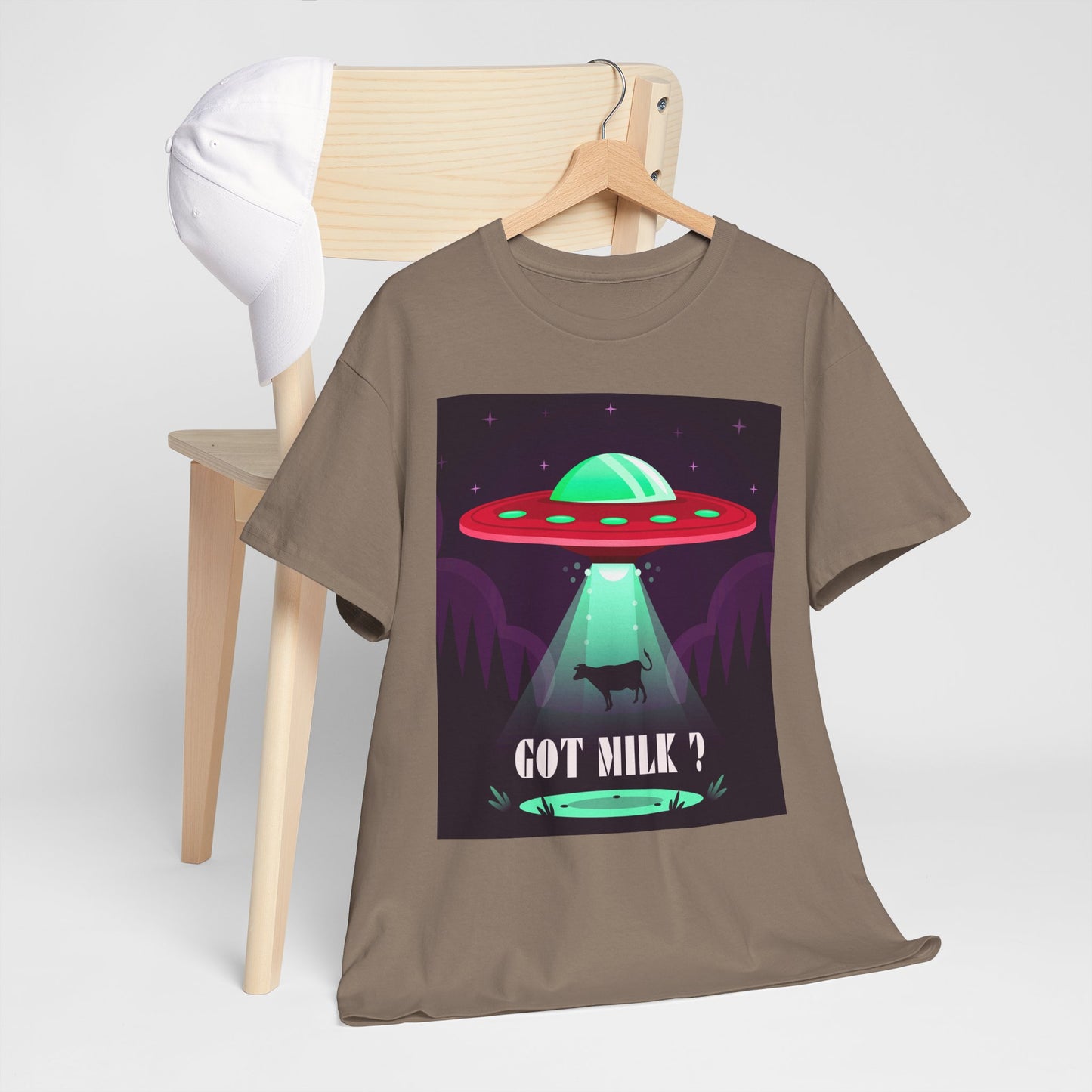 Got Milk? Unisex Heavy Cotton Tee, UFO abduction, comedy, funny, t-shirt, t-shirt, graphic design, tee, png