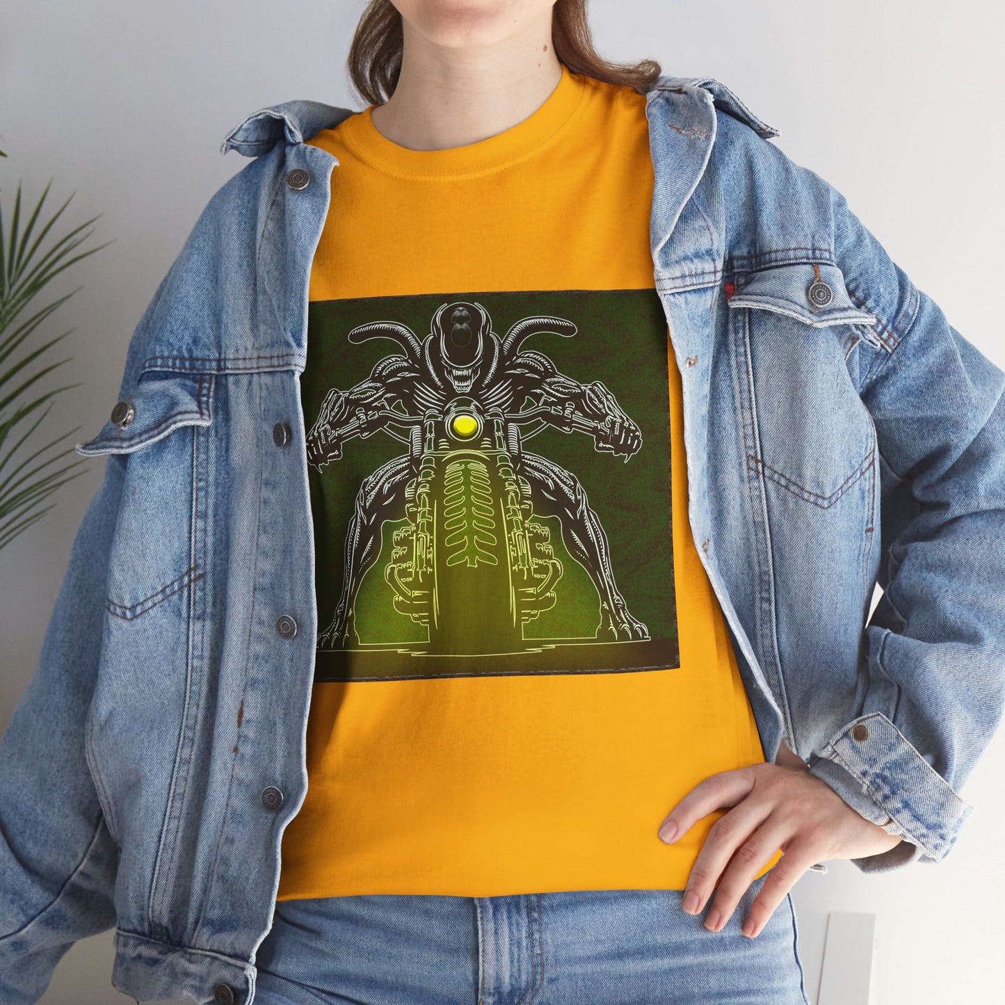 Alien Biker Neon Sci‑Fi Motorcycle T-Shirt