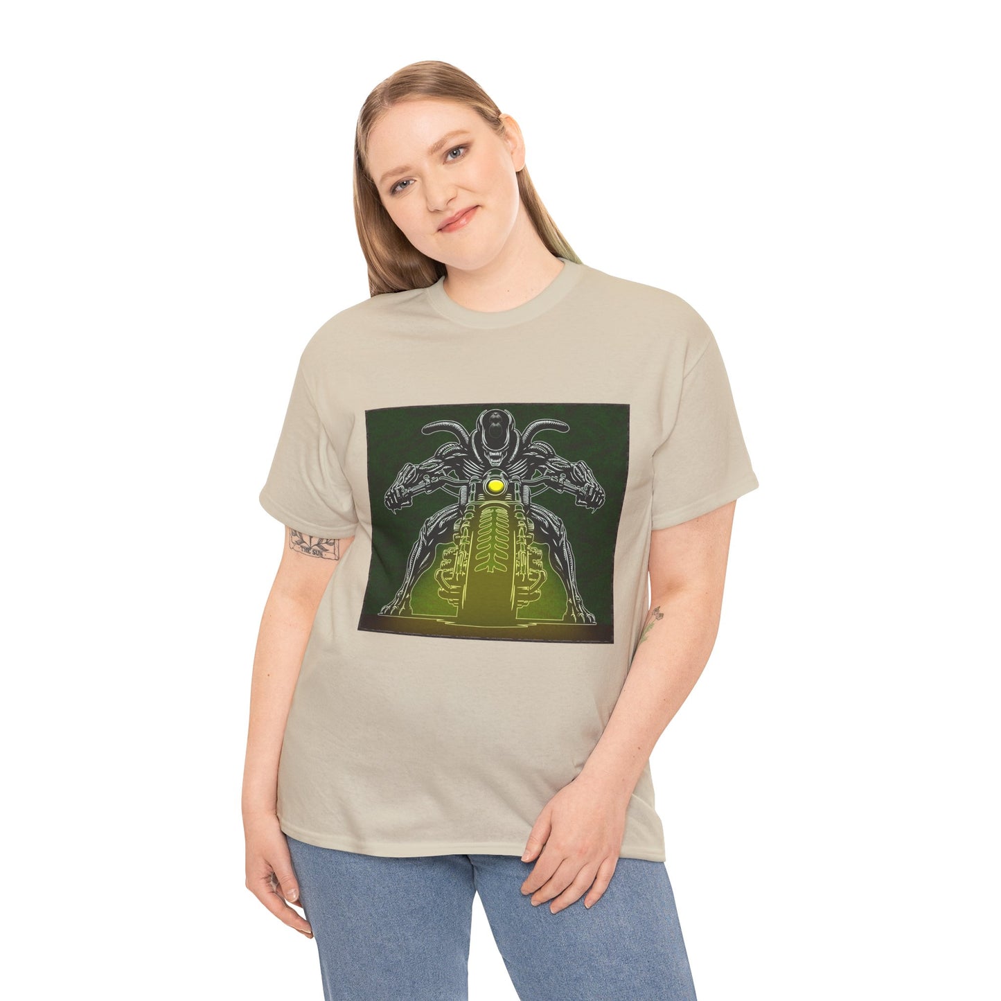 Alien Biker Neon Sci‑Fi Motorcycle T-Shirt