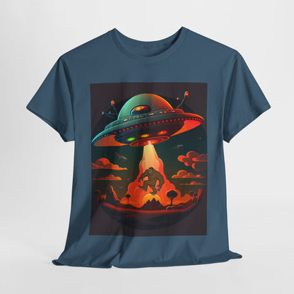 UFO, Bigfoot, Unisex Heavy Cotton Tee, graphic design, t-shirt, t-shirts, tshirts, png