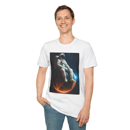 Sitting on an Earth, Cosmic Astronaut T-Shirt, Unisex Graphic Tee, Space Lover Gift, Casual Wear, Astronomy Fan Shirt, Graphic Tee, t-shirt, tshirt, png