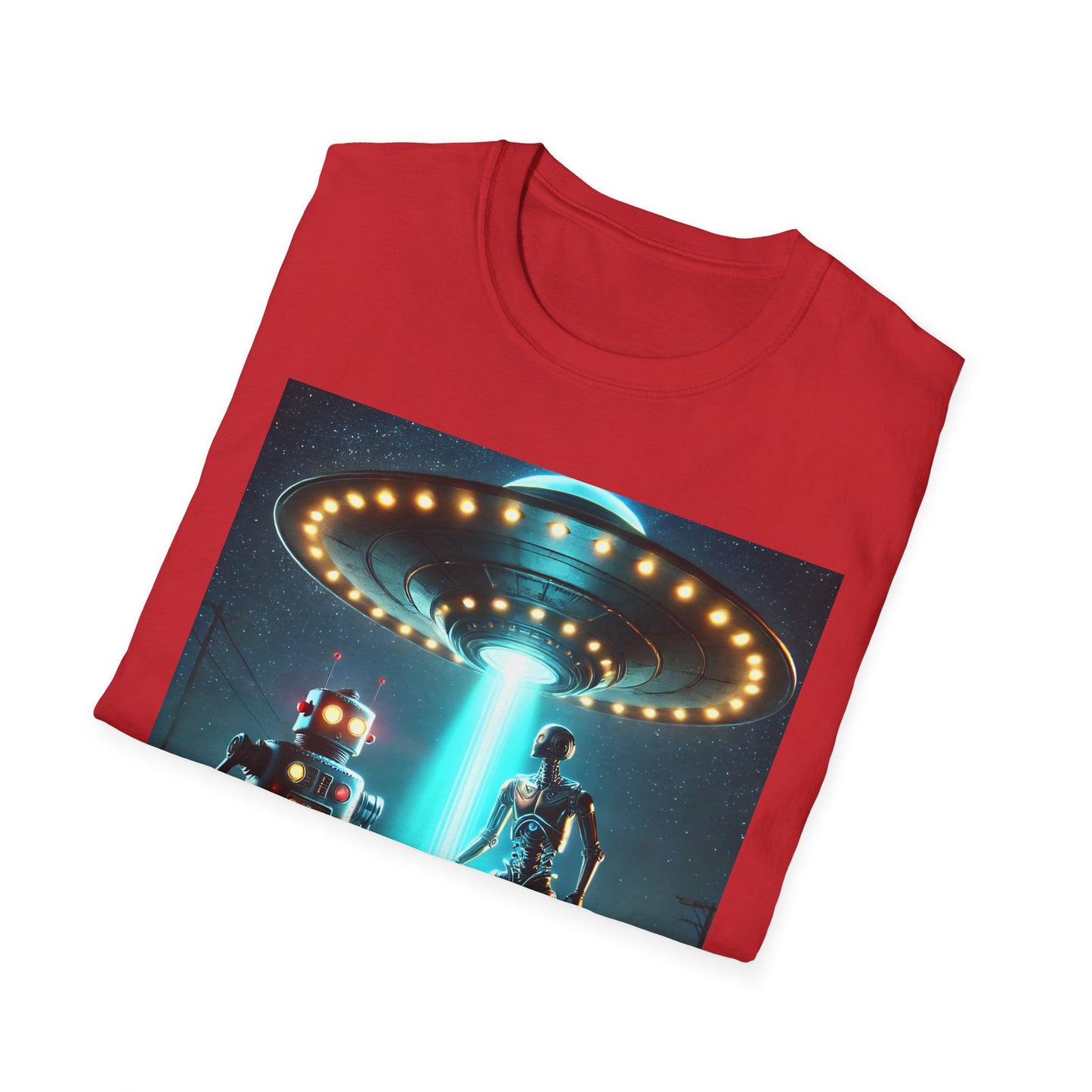 Alien Encounter Unisex Softstyle T-Shirt | Sci-Fi Fan Gift, Superhero Tee, UFO Shirt, Casual Wear, Unique Graphic T-Shirt