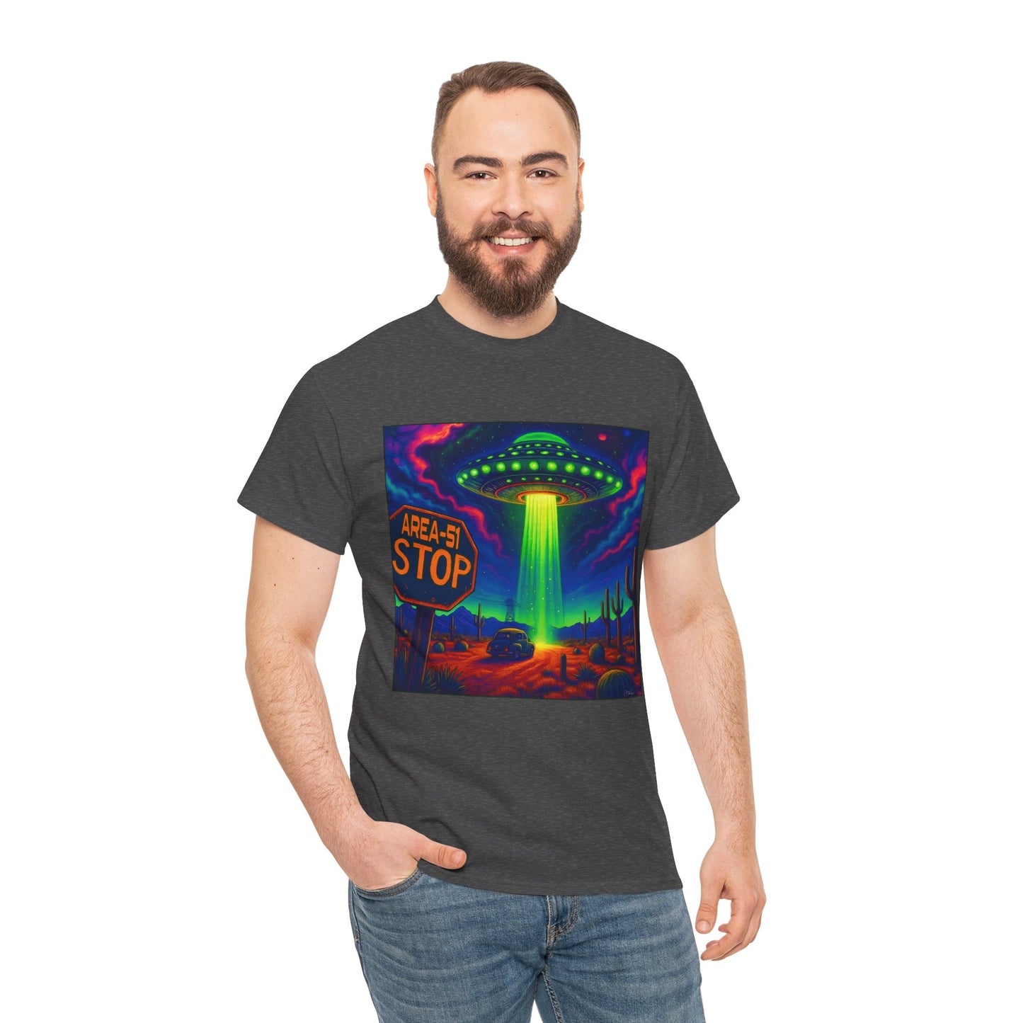 Area 51 Stop UFO Abduction T-Shirt — Neon Alien Invasion Tee