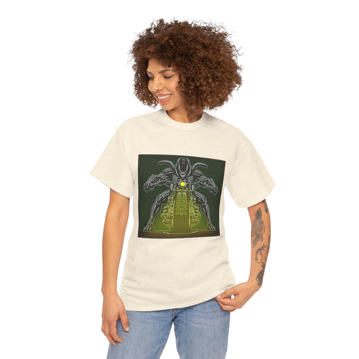 Alien Biker Neon Sci‑Fi Motorcycle T-Shirt