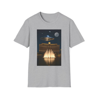 UFO over Las Vegas, Cosmic Vibes Unisex T-Shirt - UFO & Moon Design, Relaxed Fit Tee for Space Lovers, Gift for Sci-Fi Fans, Casual Wear, Everyday Essentials, t-shirt, tshirt, png