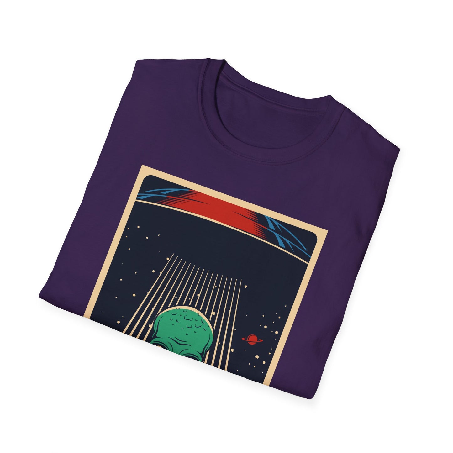 Cosmic Alien Peace Unisex Softstyle T-Shirt, Vintage UFO Tee, Space Lover Gift, Sci-Fi Fan Shirt, Trendy Graphic Tee, GraphicTees, t-shirts