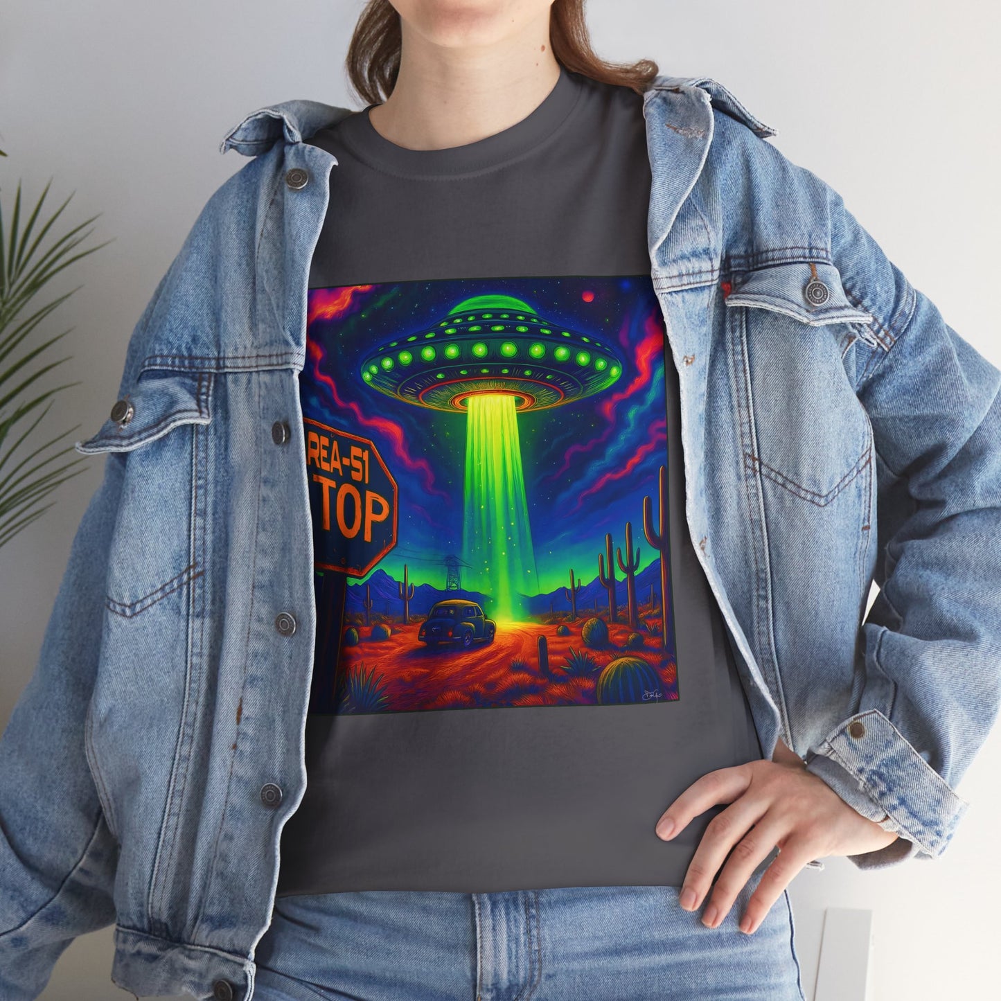 Area 51 Stop UFO Abduction T-Shirt — Neon Alien Invasion Tee
