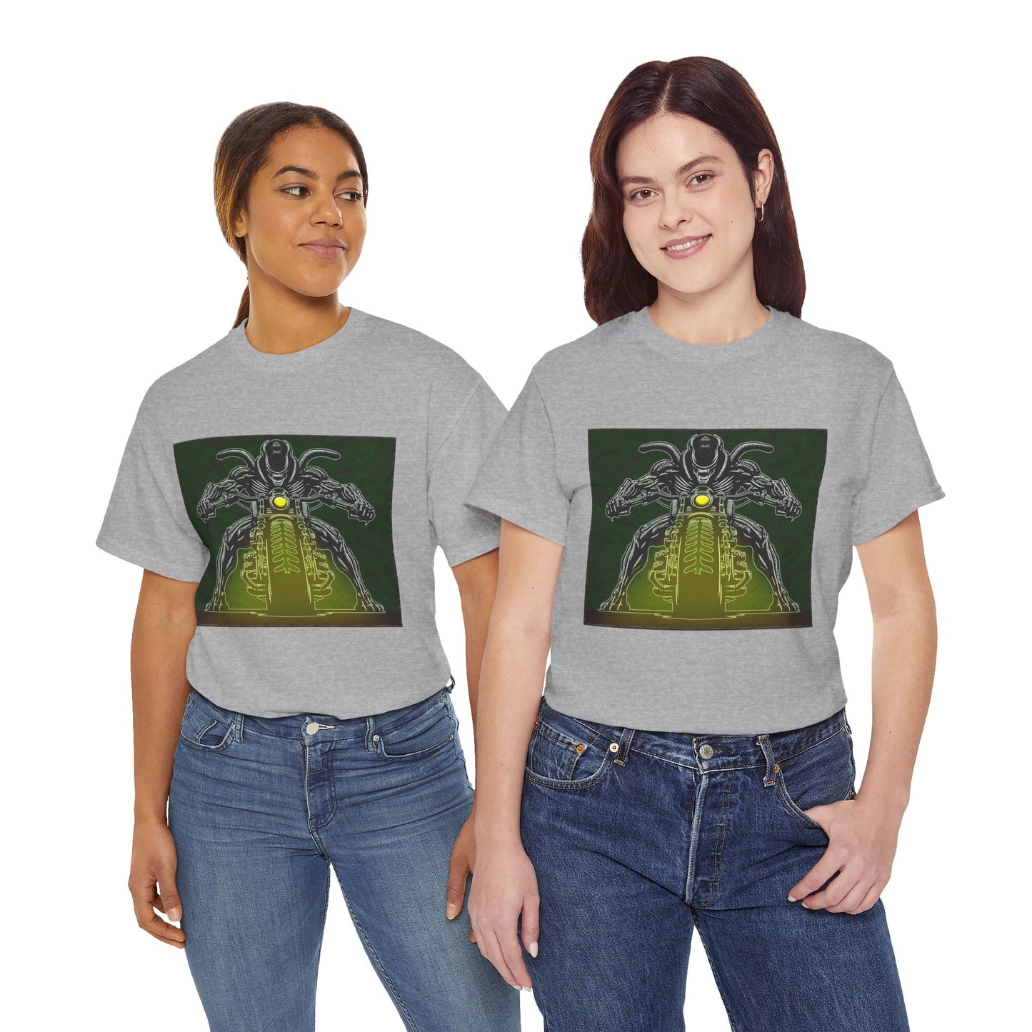 Alien Biker Neon Sci‑Fi Motorcycle T-Shirt