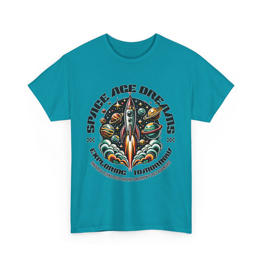Space Age Dreams, Unisex Heavy Cotton Tee - Retro Rocket Design for Space Lovers, graphic design, png