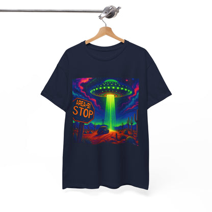 Area 51 Stop UFO Abduction T-Shirt — Neon Alien Invasion Tee
