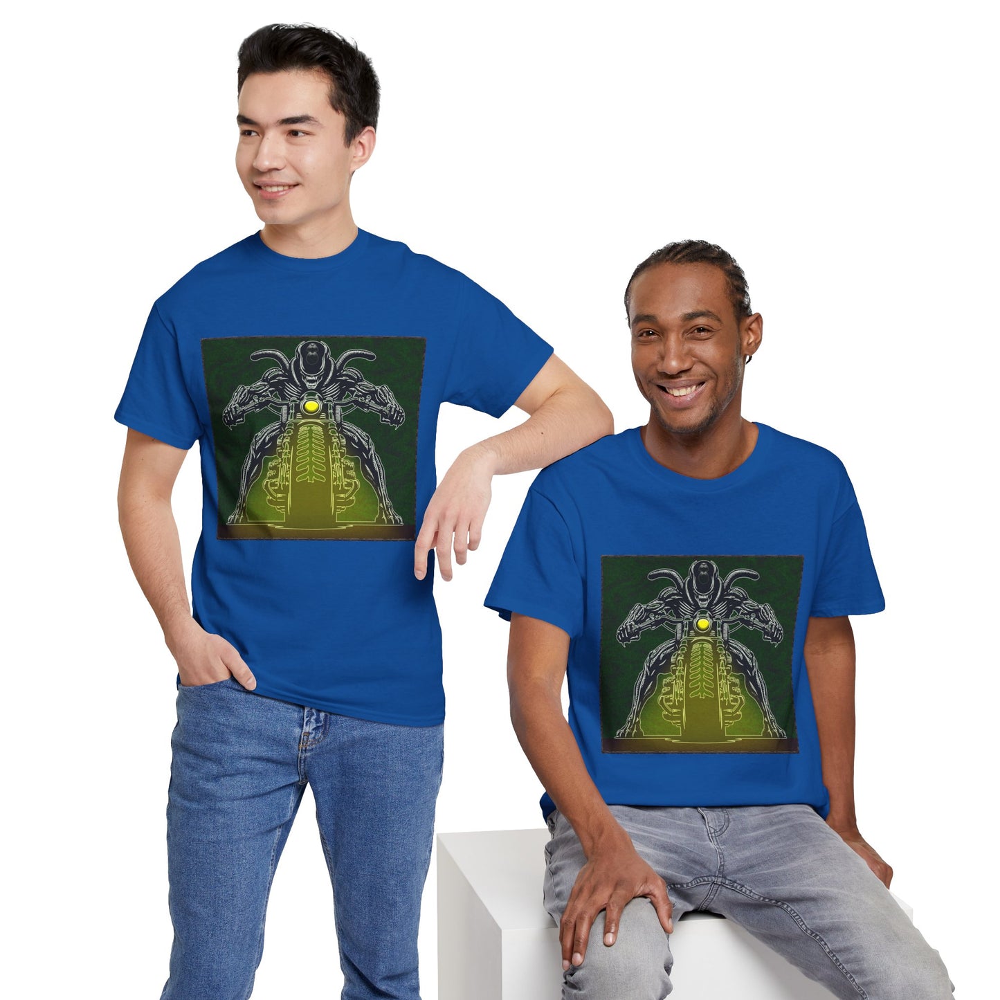Alien Biker Neon Sci‑Fi Motorcycle T-Shirt