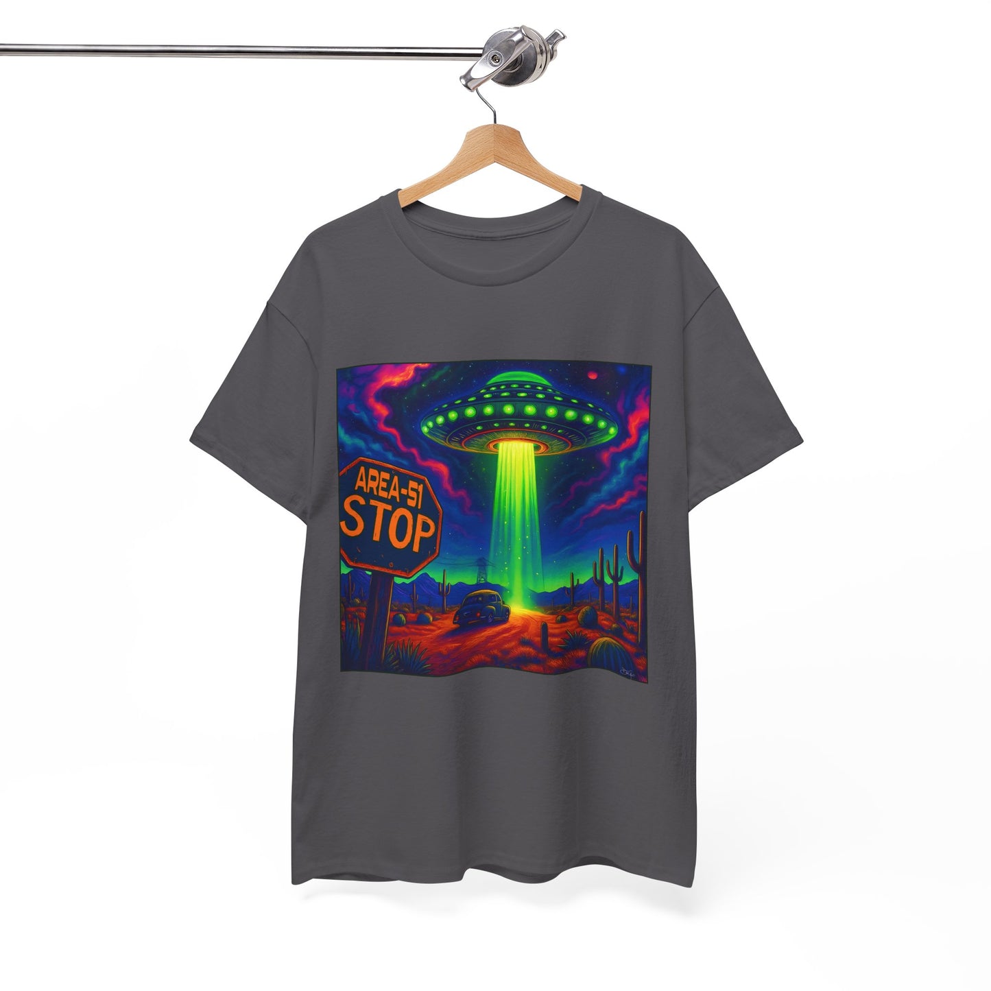 Area 51 Stop UFO Abduction T-Shirt — Neon Alien Invasion Tee