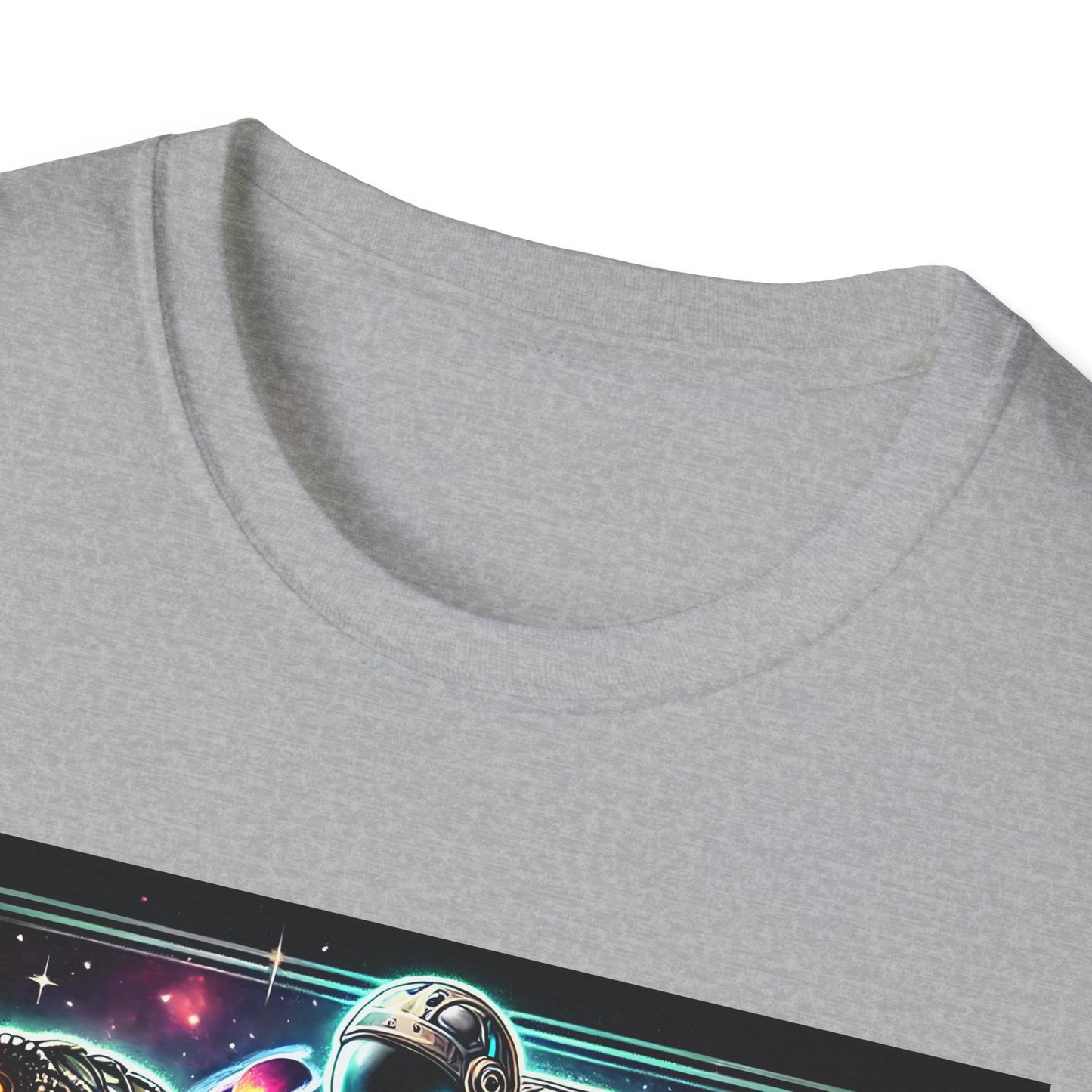 Cosmic Dinosaur Rider Softstyle T-Shirt | Fun Graphic Tee, Unique Gift, Space Lover Shirt, Sci-Fi Enthusiast Apparel