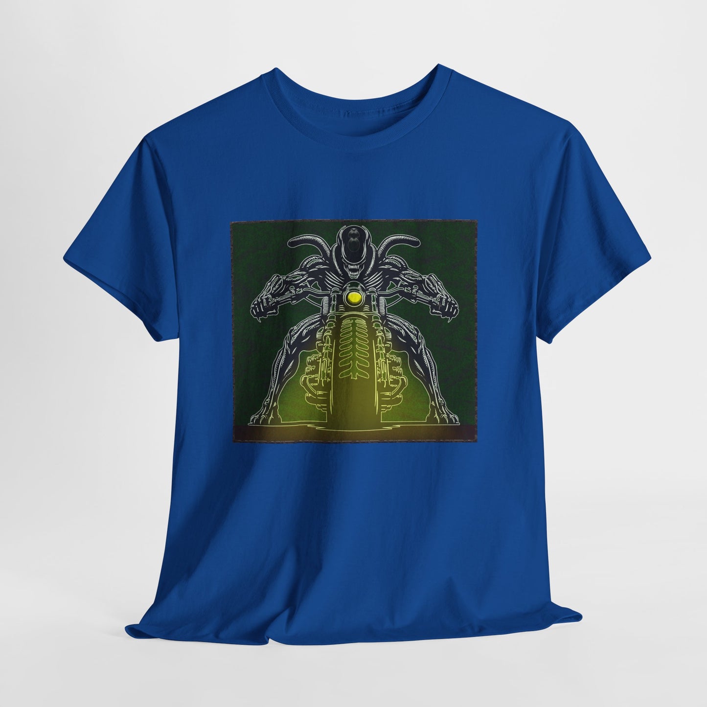 Alien Biker Neon Sci‑Fi Motorcycle T-Shirt